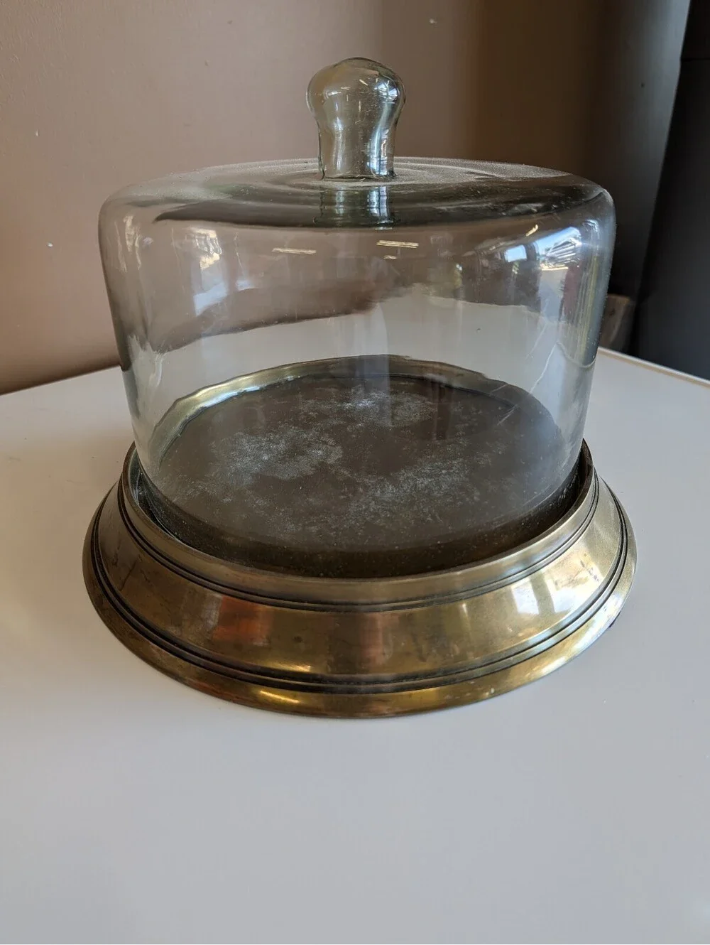 Vintage Glass Dome Cloche with Brass Base